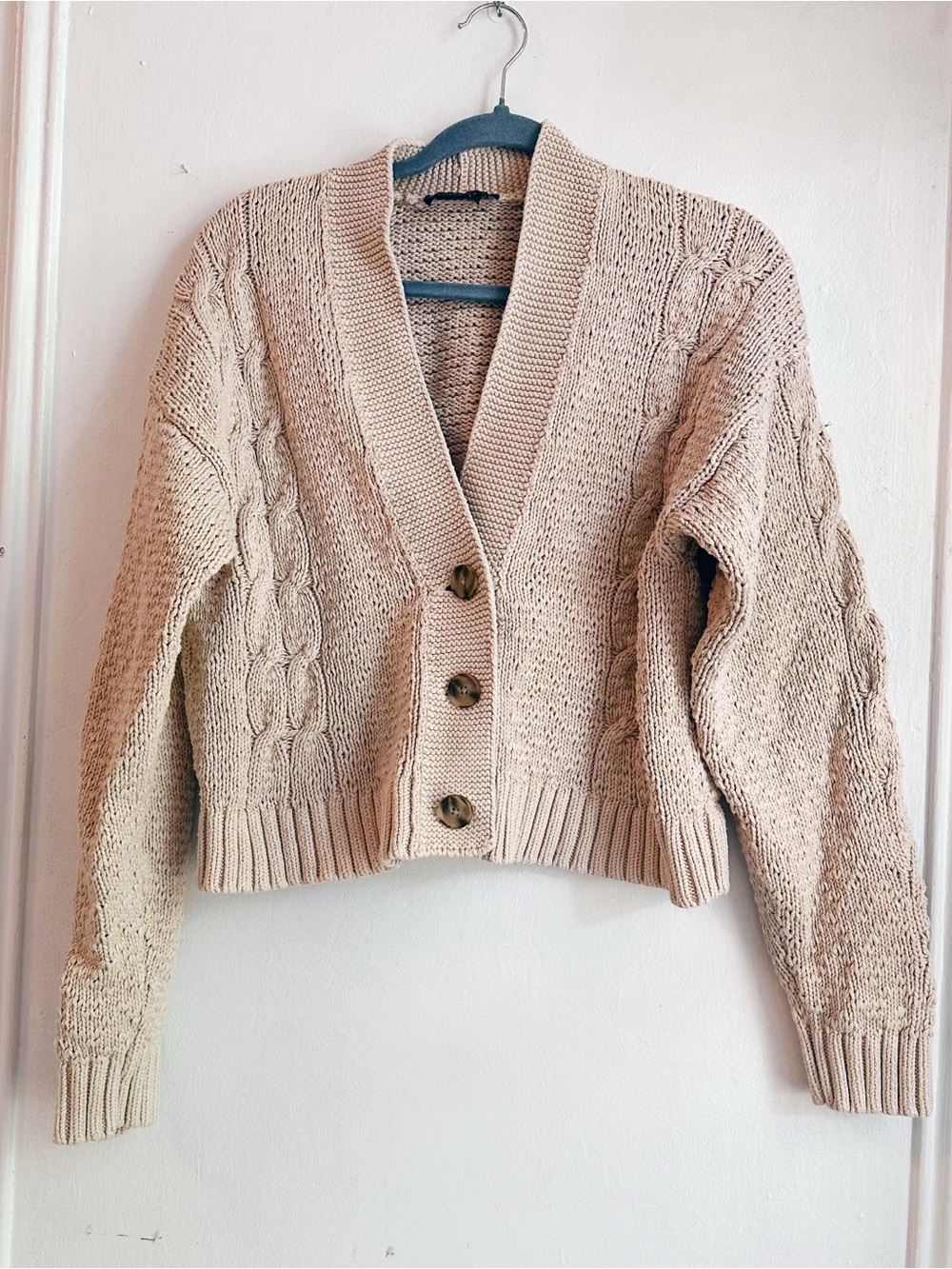 Vintage Pendleton 100% cotton cable knit cropped cardigan cream women’s large